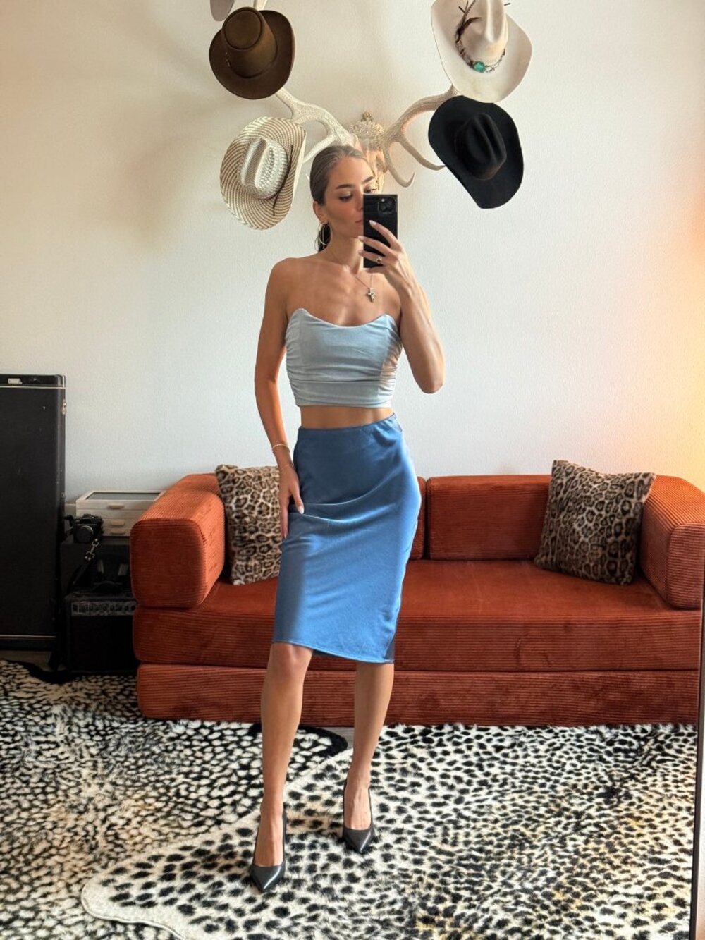 Skies Are Blue Blue Satin Slip Skirt Size XS